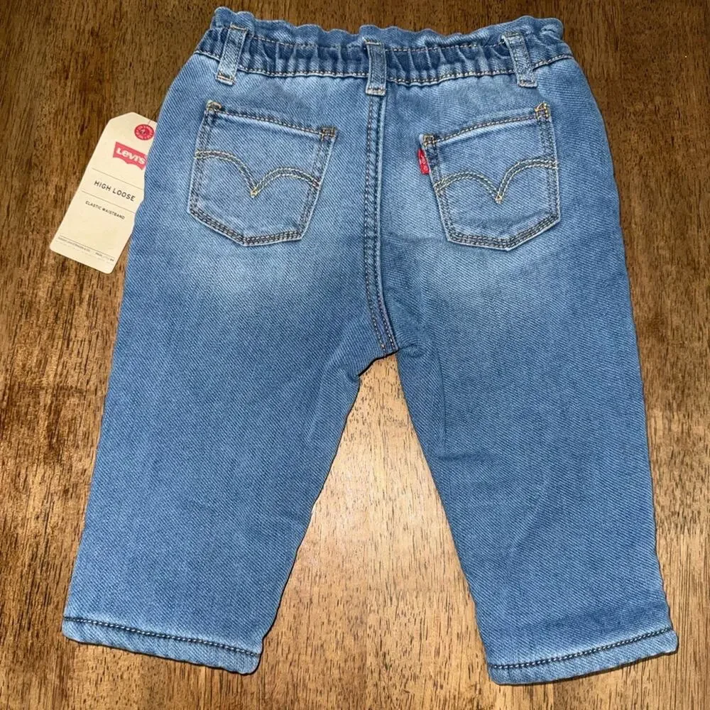 NEW LEVI’S SHERPA FLEECE LINED PULL UP ELASTIC WAISTBAND DENIM JEANS SZ 9months
